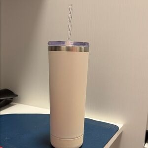 Cream Tumbler with Clear Straw